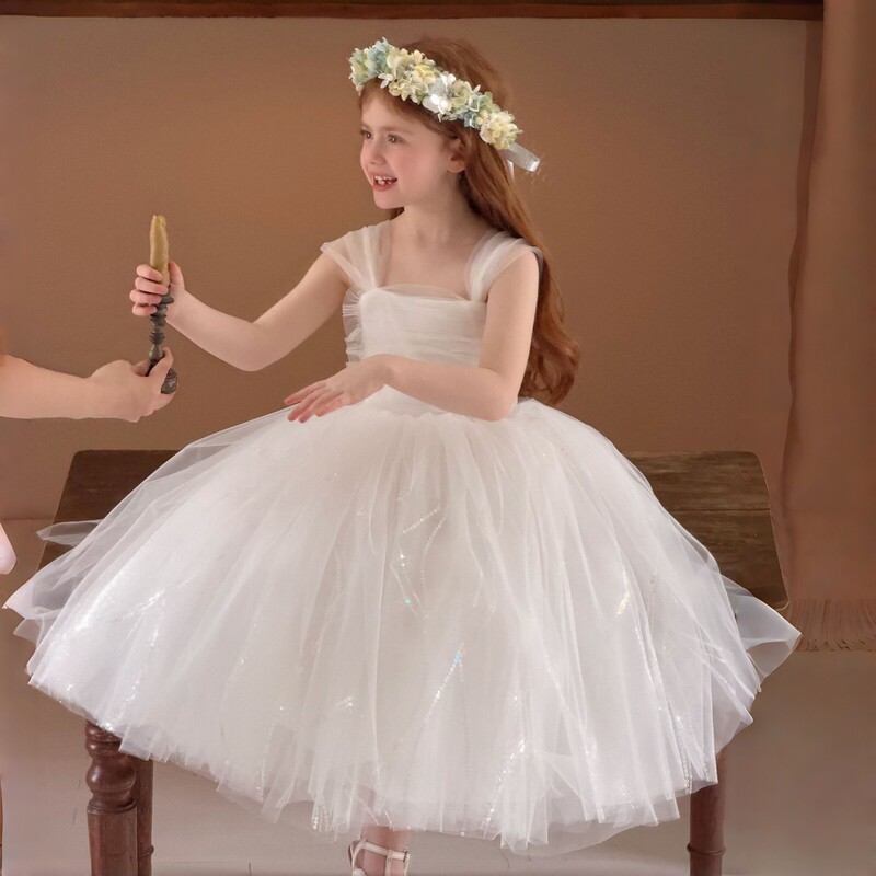 Girls' White Tutu Skirt Princess Dress Flower Girl Dress Birthday Party Performance Dress Kidsren's Dress 2026 New Style Girls' White Tutu Skirt Princess Dress Flower Girl Dress Birthday Party Performance Dress Kidsren's Dress 2026 New Style