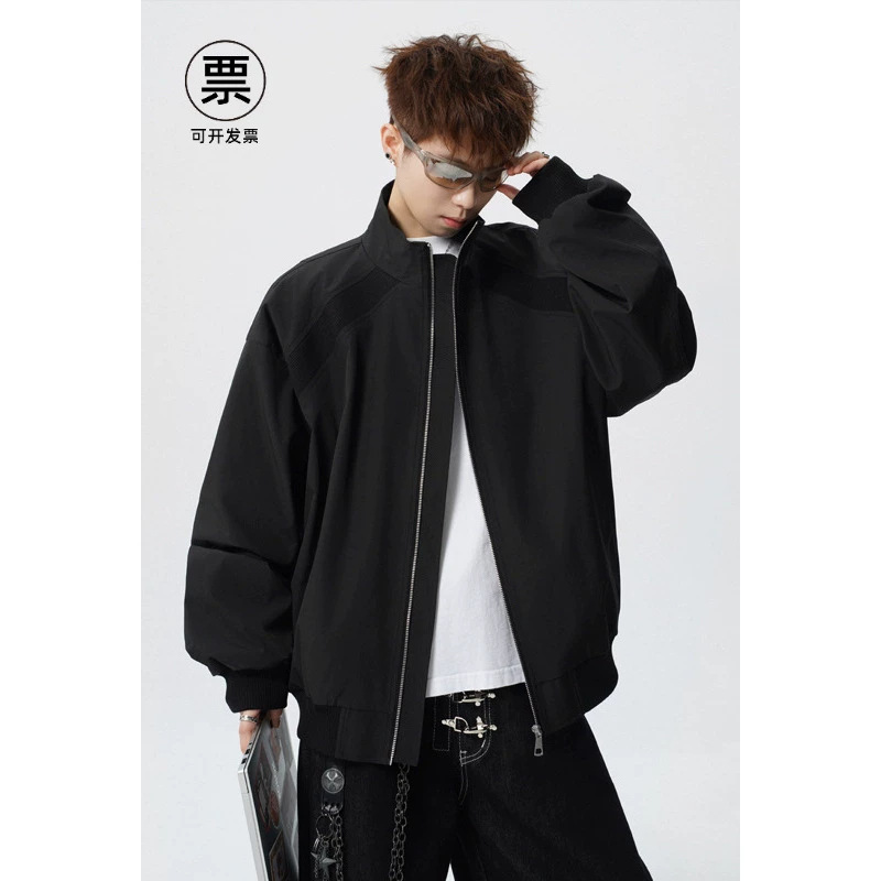 Retro Stand-Collar Flight Jacket for Men, Stylish and High-End Cleanfit Outerwear, American-Style Short Baseball Jacket with Regular Shoulders