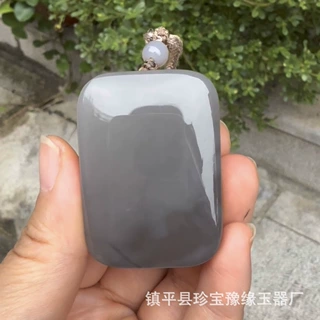 和田玉烟紫玉平安无事牌吊坠 天然青海玉鼓面牌子挂坠男士款方牌
