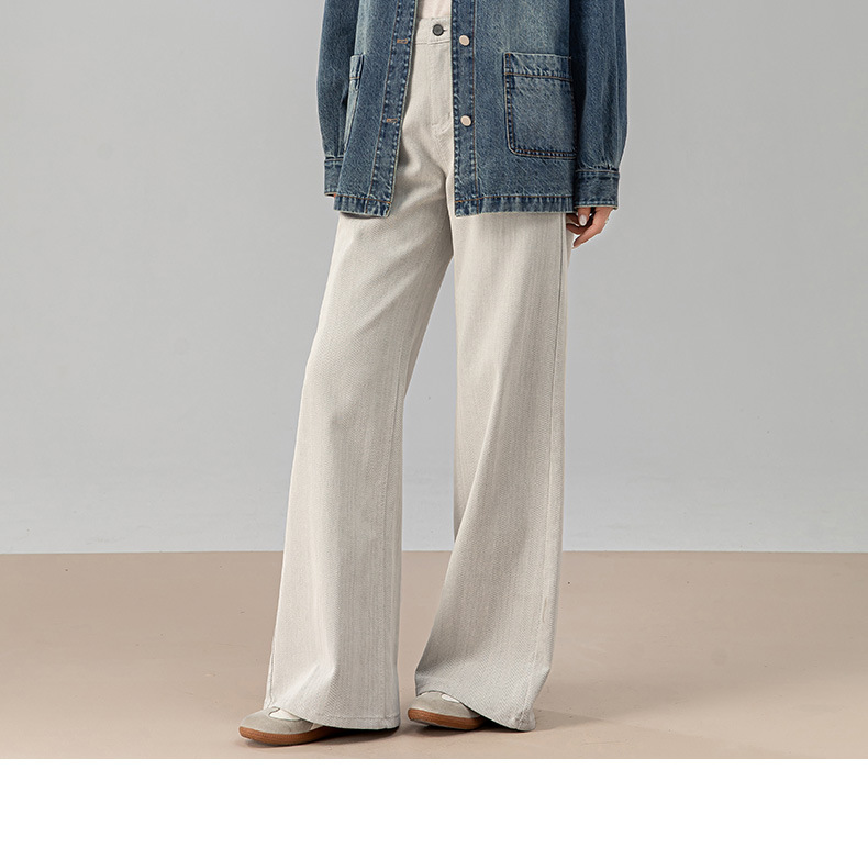 Quần jeans ống rộng chuông Xinge cạp cao dáng xòe nhẹ dài chấm đất — màu xám trắng chi tiết 28