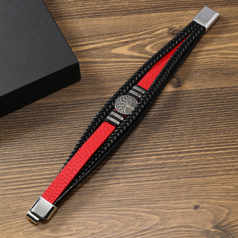 Men's Multi-layer Woven Compass Leather Bracelet Image 4