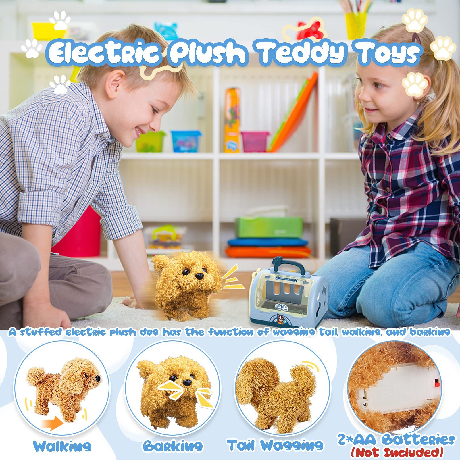 Hombres y niñas transfronterizos criando mascotas simulación de dibujos animados peluche perros perros perros casa de animales juegos para niños en casa