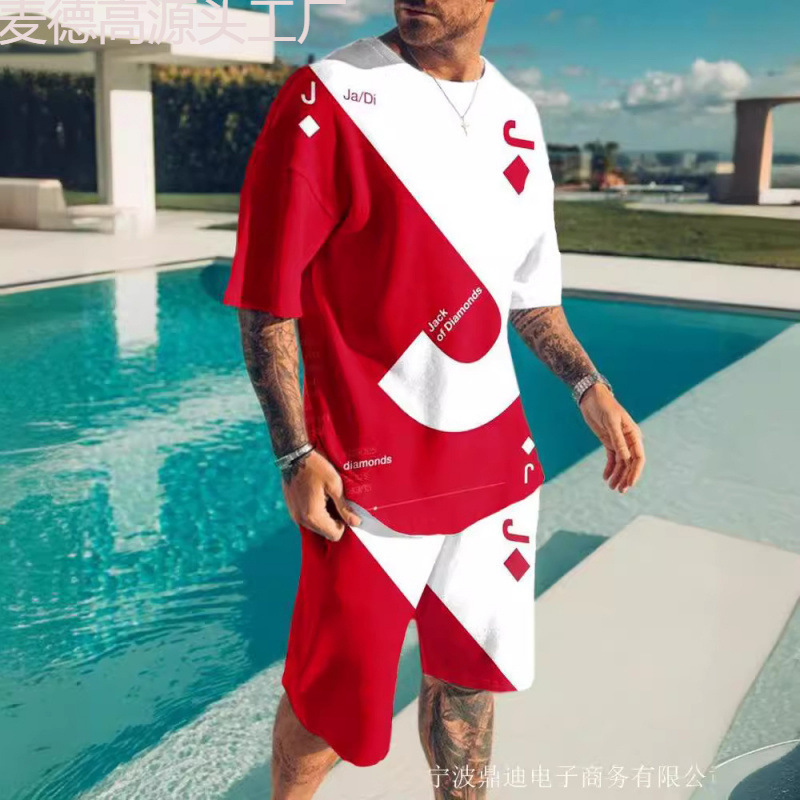 2022 Aliexpress Summer European and American 3D Men's Suit Digital Printed Short Sleeve Shorts Fashion Sports Two-Piece Set