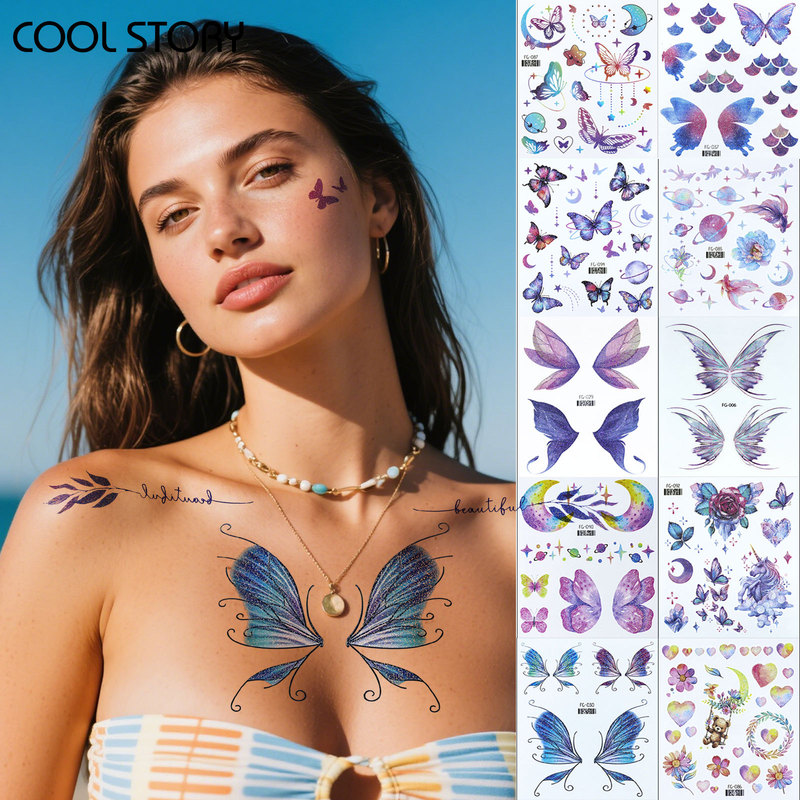 Coolstory Party Stickers Trendy Gold and Silver Valentine's Day Tattoo Stickers Waterproof Long-Lasting Fake Tattoo Stickers