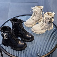 2025秋冬儿童高帮帆布皮新款韩版女童时尚中筒靴中大童单靴短靴潮