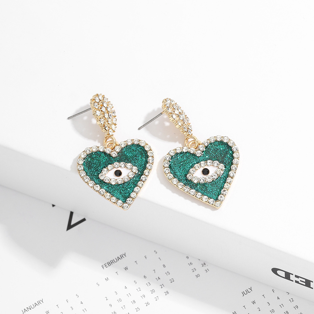 Demon Eyes Heart Diamond Earrings display picture 6