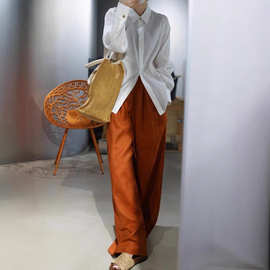 南油批发2026年春季新款 竹节雨丝亚麻阔腿裤 休闲复古优雅高级感