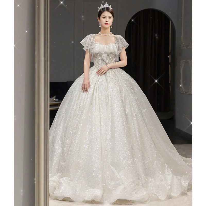 Vestido de novia ligero estilo francés de un solo hombro, modelo 2026, con cola larga para novias embarazadas, vestido de novia de talla grande con cintura alta D85.