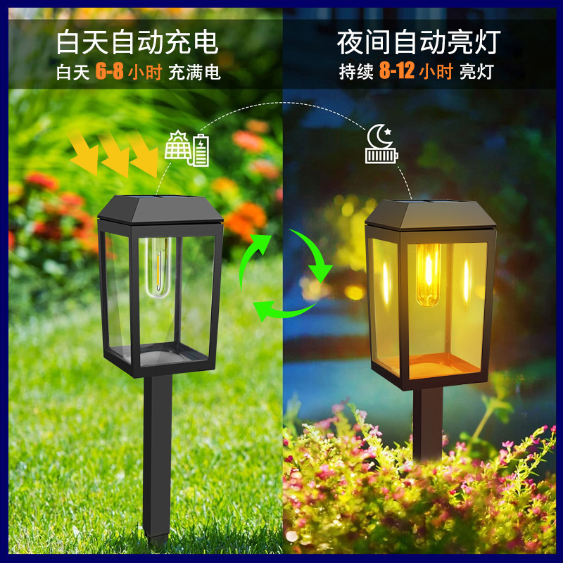 Fábrica transfronteriza al por mayor luz solar caliente lámpara de alambre de tungsteno cuadrada lámpara de césped impermeable lámpara de patio exterior