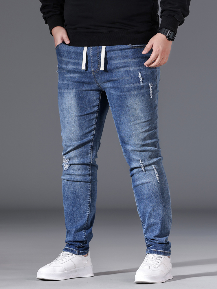 Kişi cırıq cins şalvar, elastik belli, slim fit, böyük ölçülər