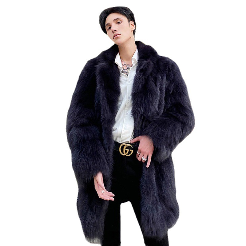 Abrigo de piel de cordero Toscano abrigo de piel de los hombres de imitación de piel de zorro gabardina de longitud media engrosada casual top