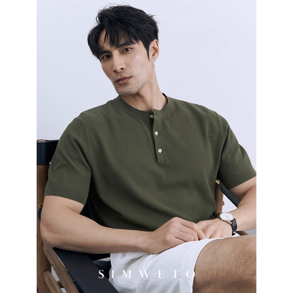 Verano nueva camiseta de punto seda de hielo de manga corta hombre Henry delgado temperamento de negocios camiseta comercio exterior al por mayor transfronterizo