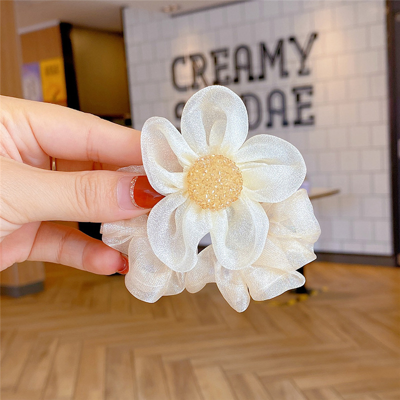 小雏菊大肠发圈小清新亮晶网纱肠圈简约欧根纱花花发绳发饰女