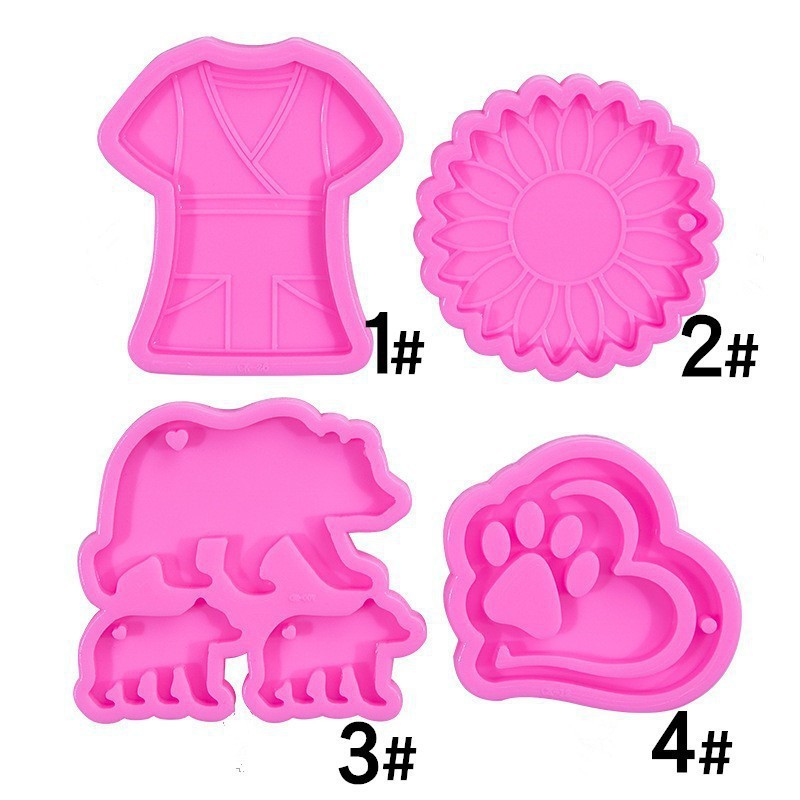 Girasol oso forma molde de silicona líquida traje de enfermera amor bricolaje llavero colgante silicona resina epoxi