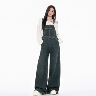 时琳复古牛仔背带裤女2026新款美式韩版宽松时尚高腰显瘦阔腿裤女