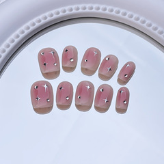 Handmade wearable nail spray blush gradient starlight short nail sticker high-end wearable nail sticker finished product