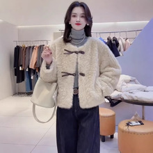 圆领仿羊羔毛外套女2025冬季新款时尚休闲加厚保暖小个子毛绒上衣