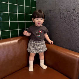 女童套装2026新款夏季韩版卡通印花T恤豹纹短裙儿童休闲两件套潮