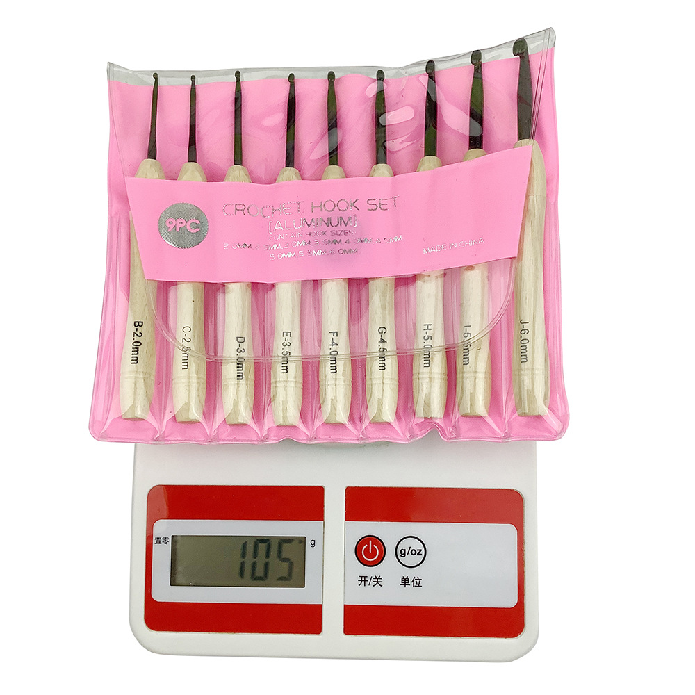 Cruz-frontera nueva aguja de suéter DIY mango de madera hecho a mano crochet 9 OPP bolsa Cypress crochet de aluminio Amazon