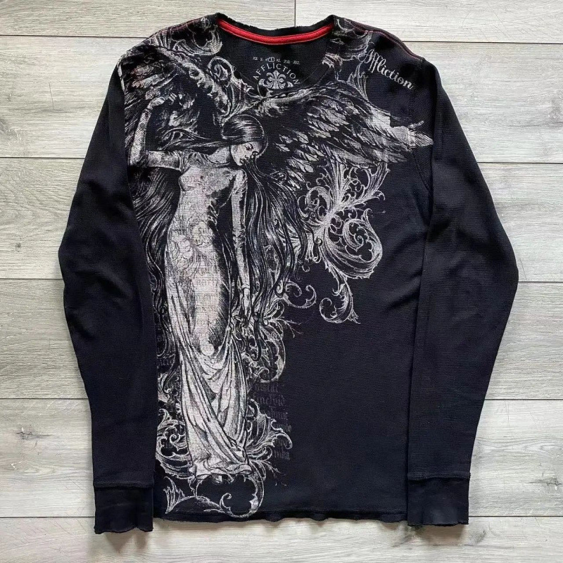 Cross-Border Popular American Y2K Trendy Brand Top Street Retro Angel Round Neck Long-Sleeve T-Shirt Pullover Unisex Sweatshirt