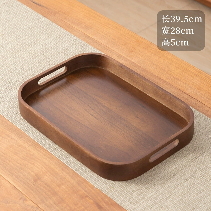 Creative Walnut Wood Serving Set: Rectangular Dinner Plate & Teacup Tray, Internet Celebrity Favorite