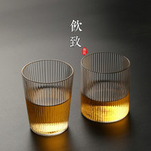 日式手工条纹茶杯 创意竖纹高硼硅玻璃杯透明复古洋酒杯水杯厂家
