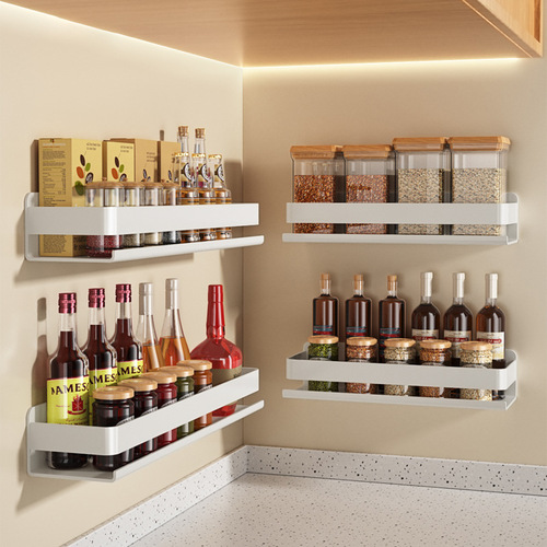 Kitchen rack wholesale punch-free stainless steel wall-mounted removable white kitchen storage seasoning rack
