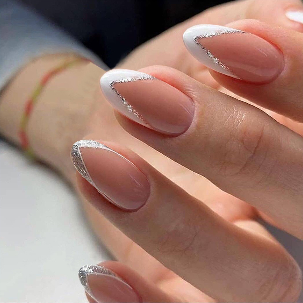 Ventas transfronterizas en caliente polvo de brillo francés para usar uñas suaves polvo de aire blanco de uñas 24 piezas de uñas falsas comercio exterior al por mayor