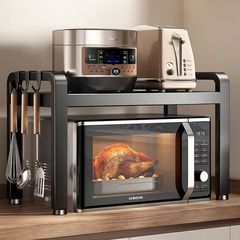 キッチン電子レンジ収納ラック格納式家庭用二層オーブンラックカウンタートップキッチン用品多機能収納ラック