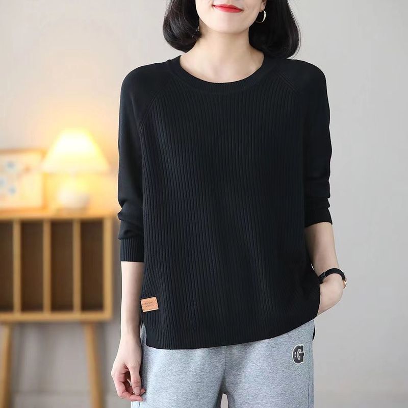大码毛衣女【80-200斤】秋冬针织上衣宽松遮肚开叉打底衫简约毛衫|undefined