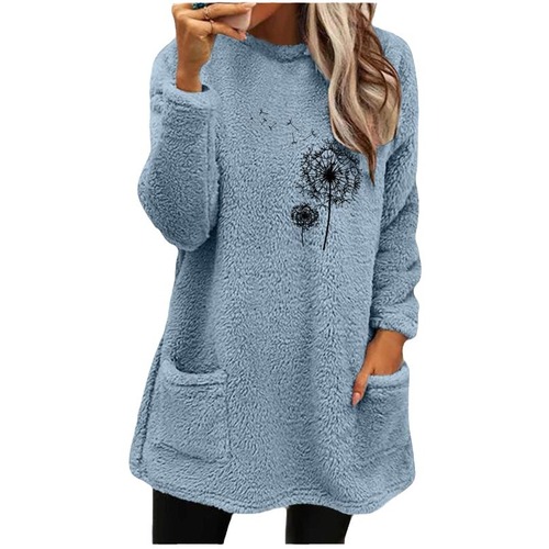 Cross-border factory direct sale 2024 Autumn/Winter European and American women's clothing round neck pullover long sleeve pocket floral double-sided plush sweatshirt