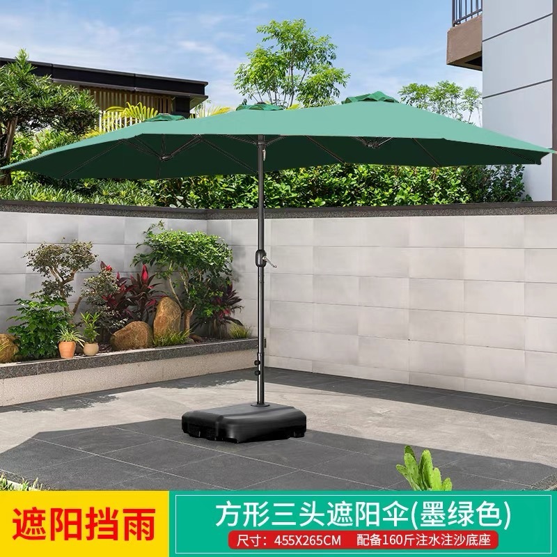 Sombrilla para exteriores, sombrilla de tres cabezas, sombrilla romana, sombrilla grande comercial para el sol, sombrilla rectangular con poste central para patio, para puestos de venta al aire libre image 10