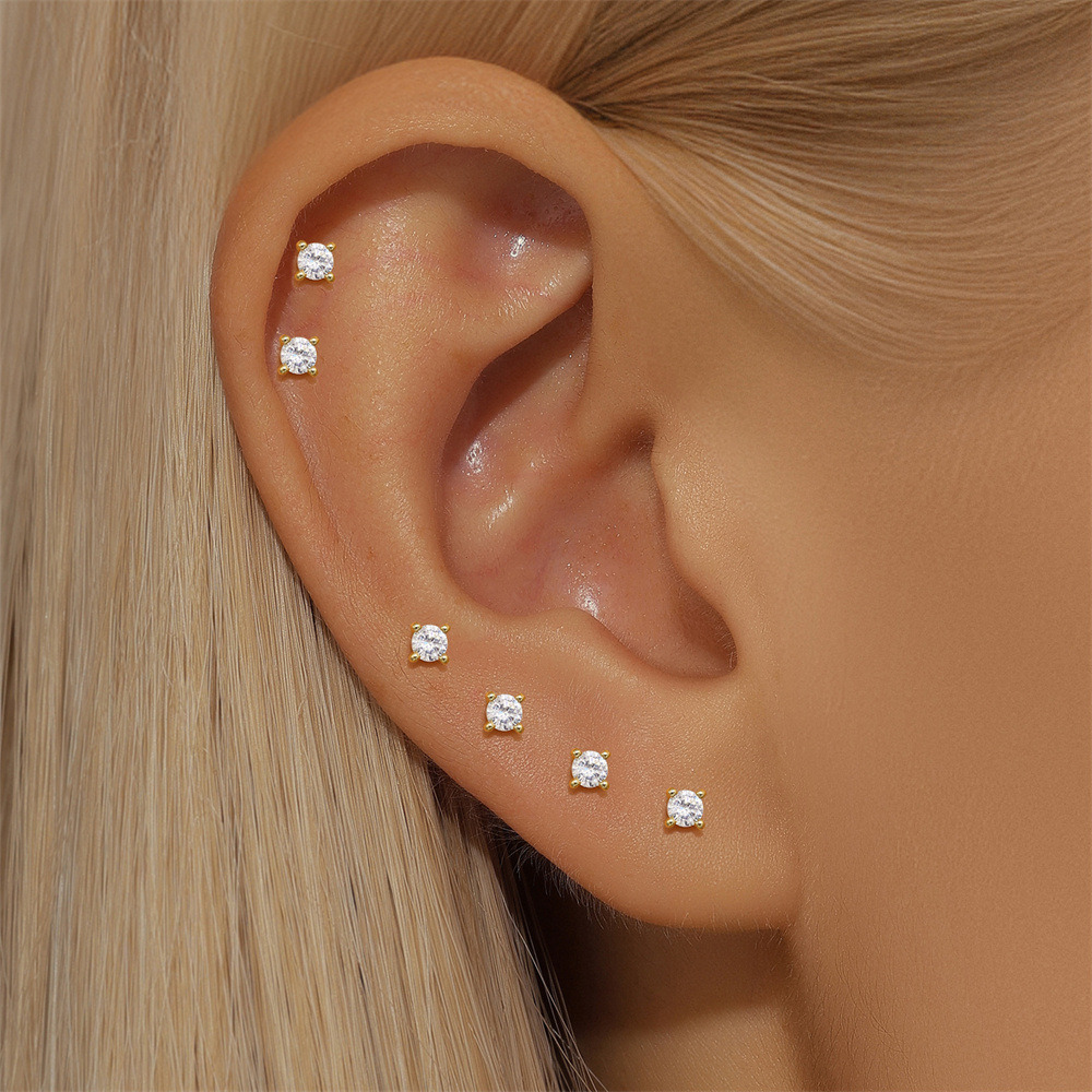Zircon Inlay Material 1 Set 925 Sterling Silver Zircon Geometric Ear Studs