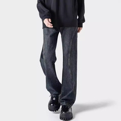 アメリカのレトロなジーンズの男性秋のファッションブランドvibeゆるいワイドパンツのカジュアルパンツのごろつきのかっこいいストレートパンツ
