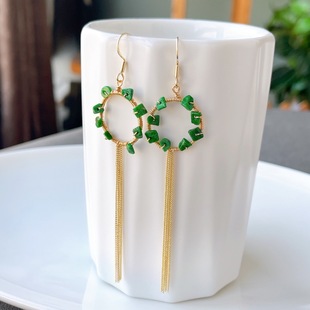 Natural A Jade Hot Yang Green Earrings Zhengyang Green No Black Dot 14k Gold Injection Chinese Style Earrings Live Supply