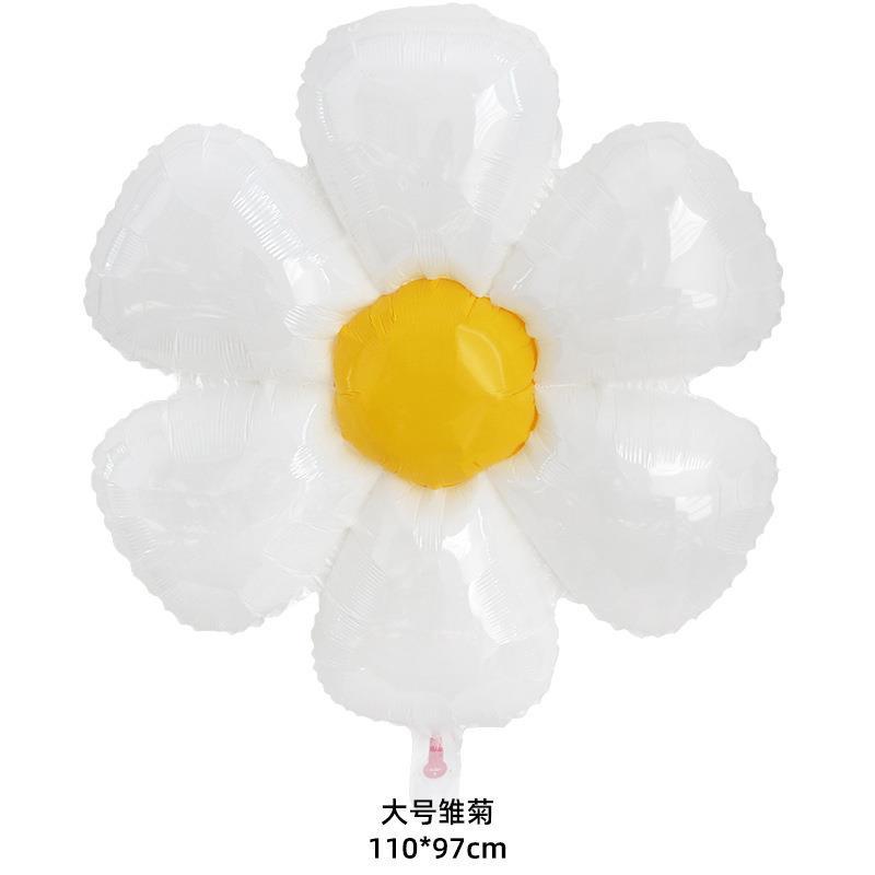 网红Ins风铝膜笑脸小雏菊气球 白色六瓣花鸡蛋花拍照道具生日