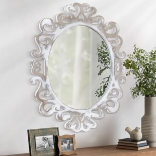 Bathroom Bathroom Mirror Wall-Mounted European-Style Dressing Table Mirror Carved Pattern Cosmetic Mirror Beauty Salon Wall Mirror