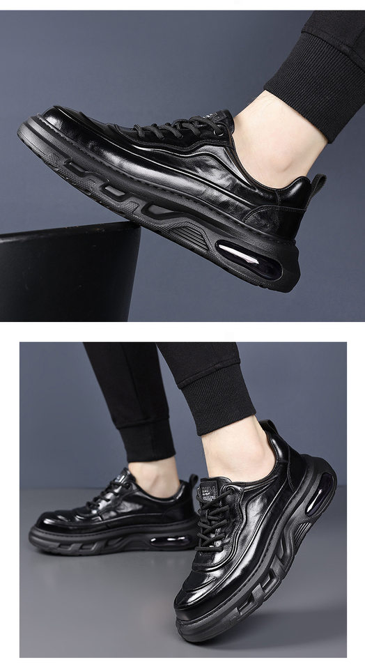 Giày sneaker nam da bò thật đế dày, giày thể thao thông thường thoáng khí đa năng — màu nâu, màu đen chi tiết 13