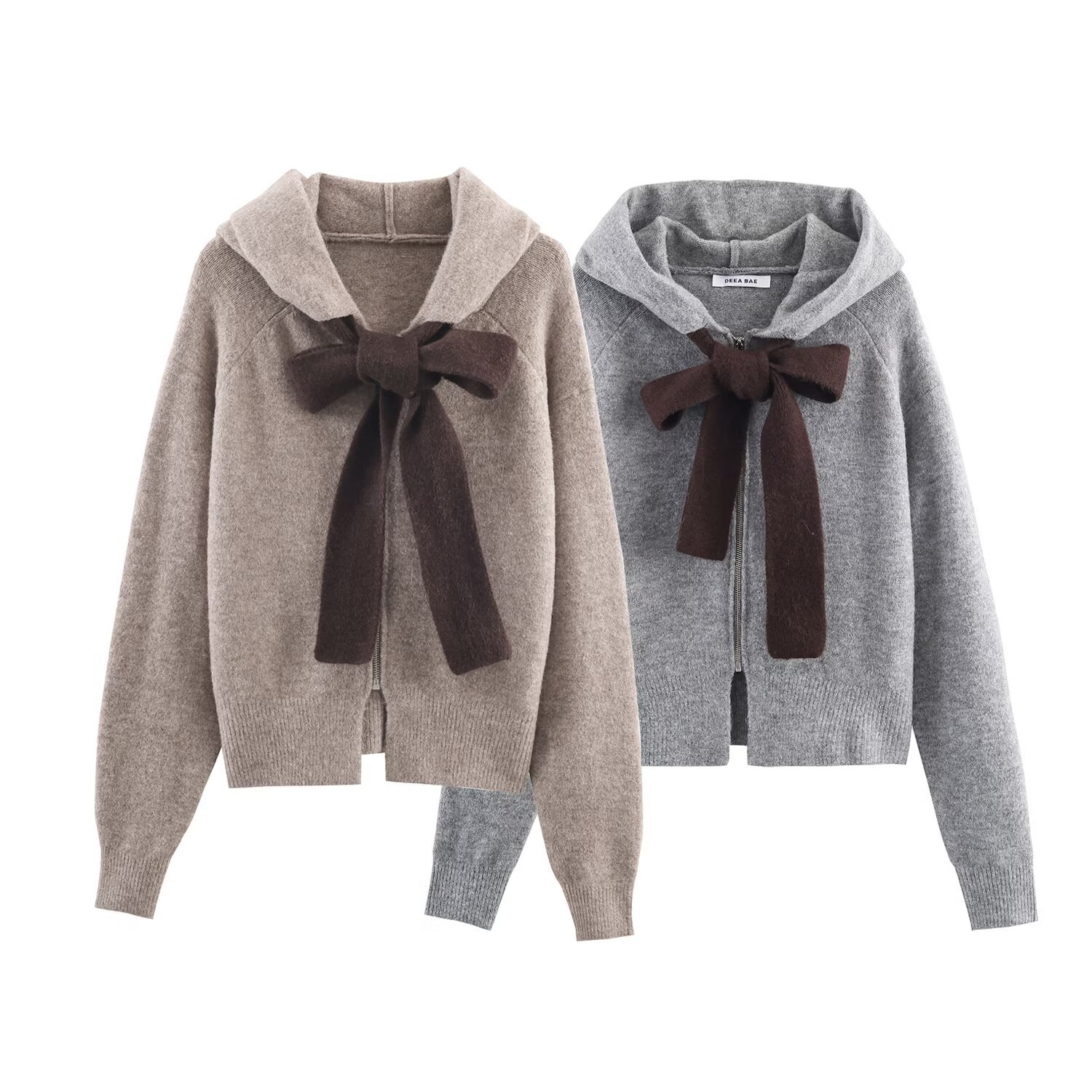 Z Cross-Border European and American Style 2025 New Fashion Elegant Women's Wholesale Bow Knitted Hooded Jacket 5536129