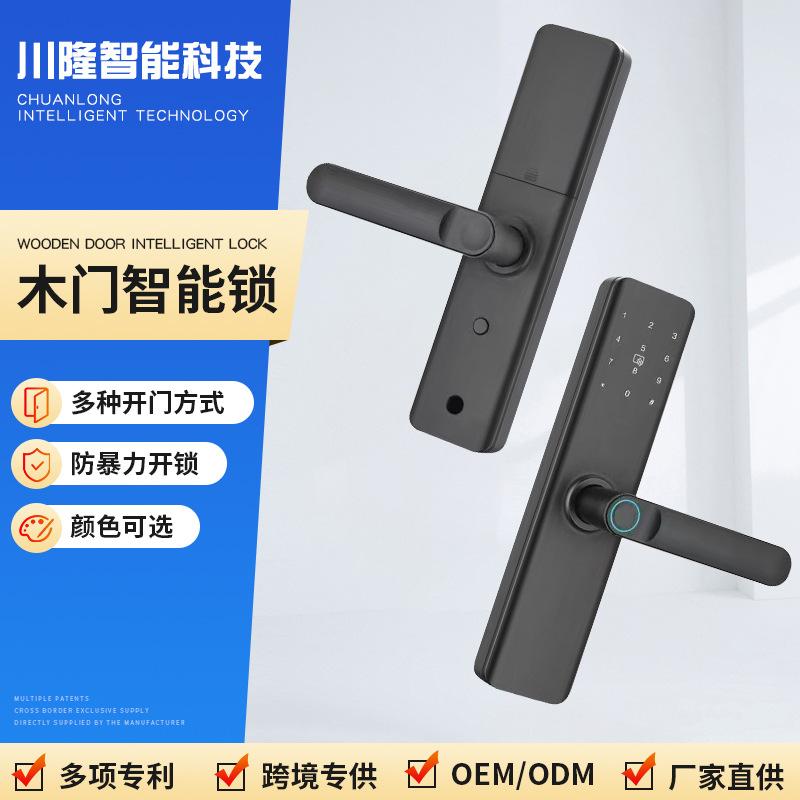 跨境多国语言涂鸦木门智能指纹锁室内门密码锁房间出租房智能锁