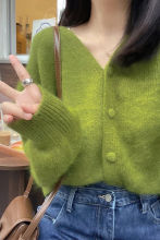 洋气毛衣开衫2025新款慵懒复古外穿秋季牛油果针织外套上衣女