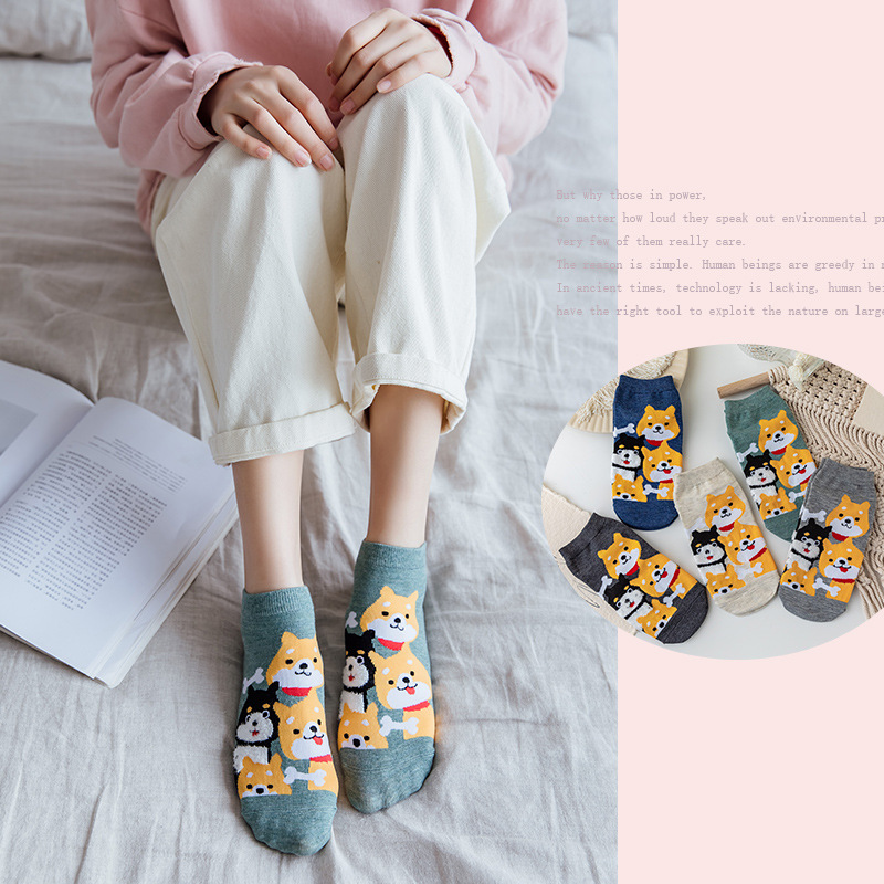 Primavera y verano nueva caricatura Comercio exterior Calcetines de barco de mujer estilo universitario boca baja calcetines invisibles ins estilo japonés calcetines cortos de moda