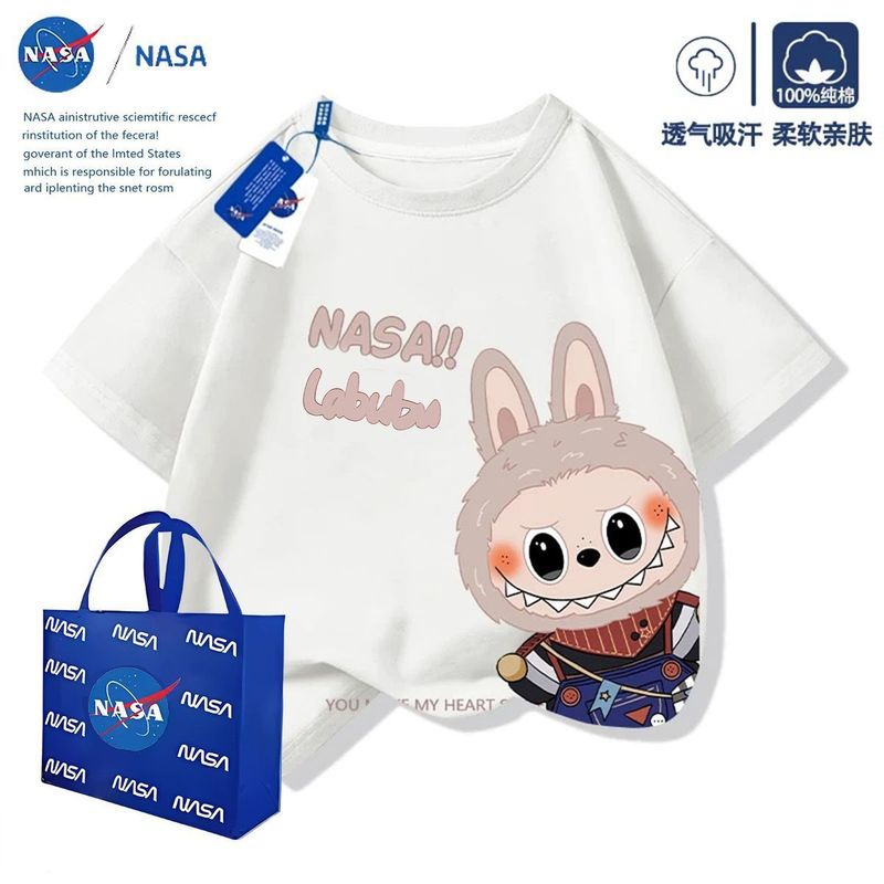 NASA 漫画かわいいラブブ子供男の子半袖 Tシャツ夏 2025 新しい半袖トップトレンド|undefined