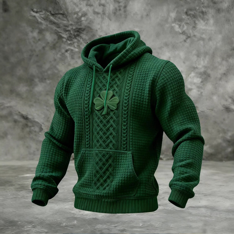 2026 Cross-Border Foreign Trade Amazon Independent Site New European and American Waffle-Pattern St. Patrick's Day Clover Hooded Sweatshirt 2026 Cross-Border Foreign Trade Amazon Independent Site New European and American Waffle-Pattern St. Patrick's Day Clover Hooded Sweatshirt