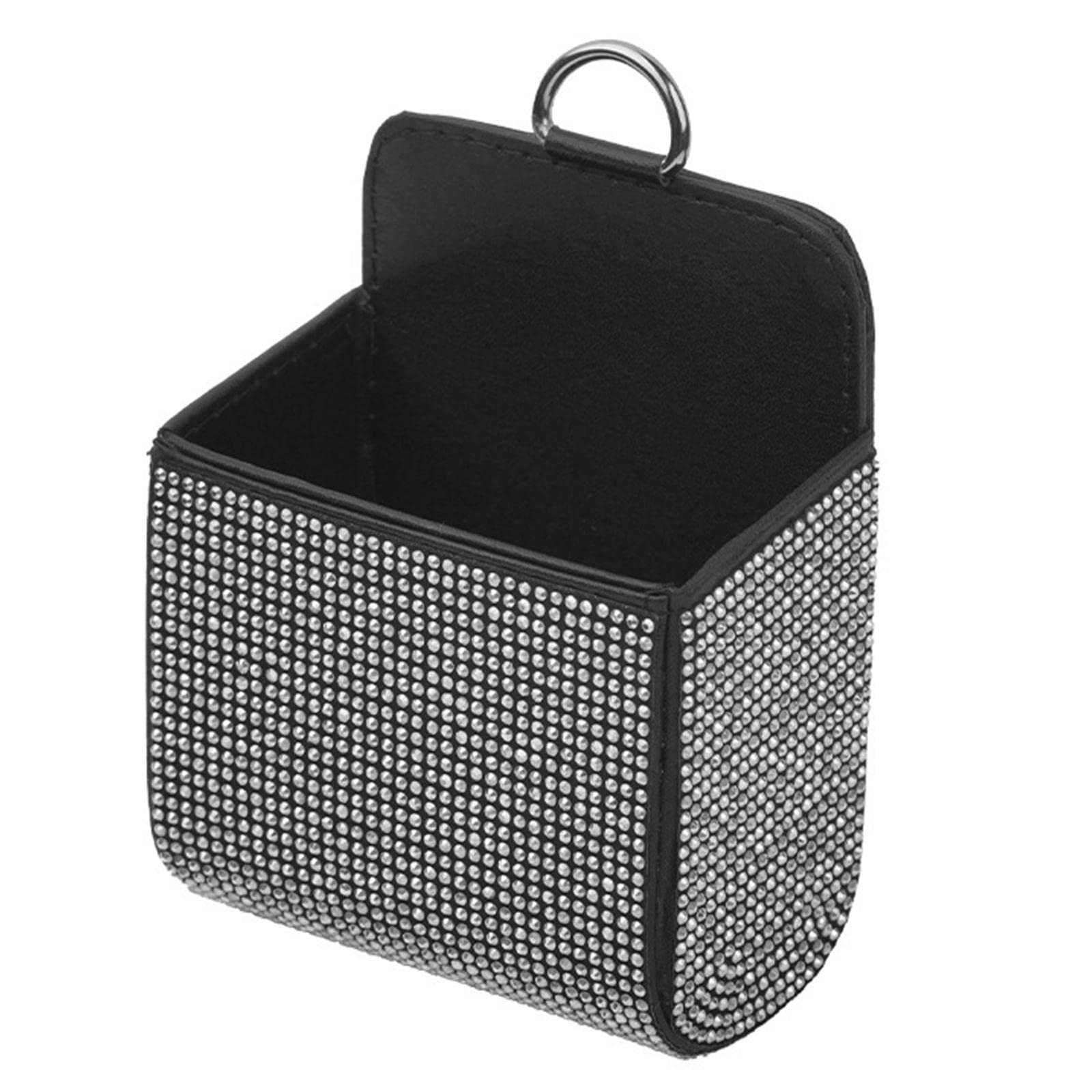 Car Diamond-Encrusted Document Storage Box, Car Air-Conditioning Vent Storage, Multi-Functional Leather Storage Bag with Diamonds