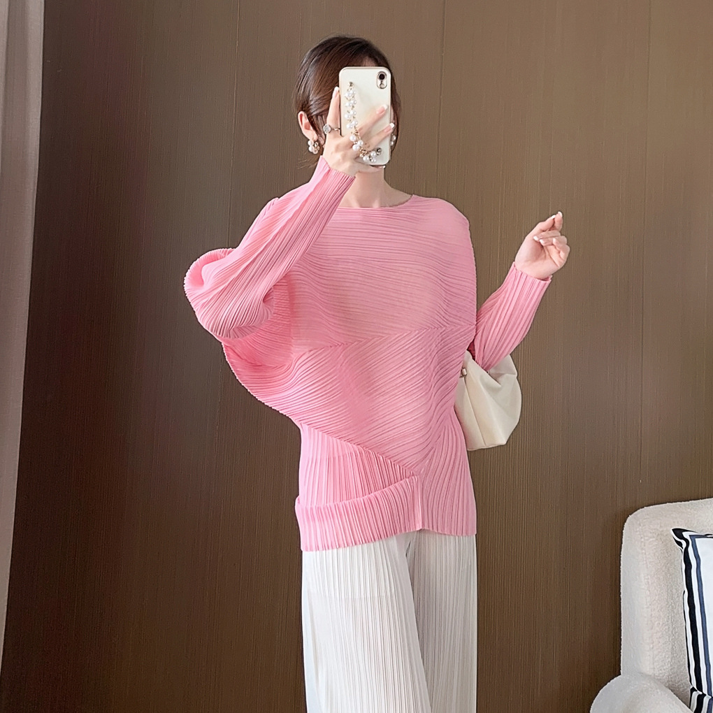 Top plisado Miyake para mujer, camiseta de manga larga con diseño irregular de nicho, muy vendida, moderna en Instagram. image 6