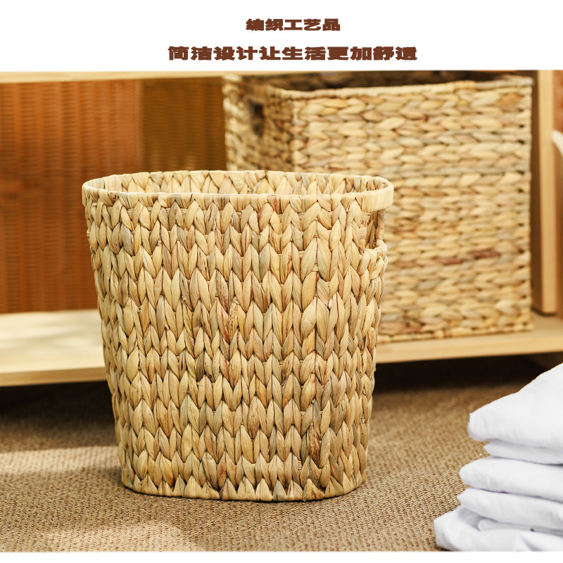 Water hyacinth woven basket straw woven basket trash bin bedroom waste paper basket toy sundries finishing basket dirty clothes basket