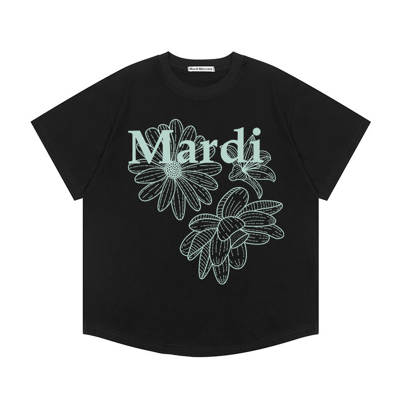 韓国マルディトレンディな半袖フラワープリントゴールドハイシルバー夏ラウンドネック純綿ルーズTシャツトップトレンディ|undefined