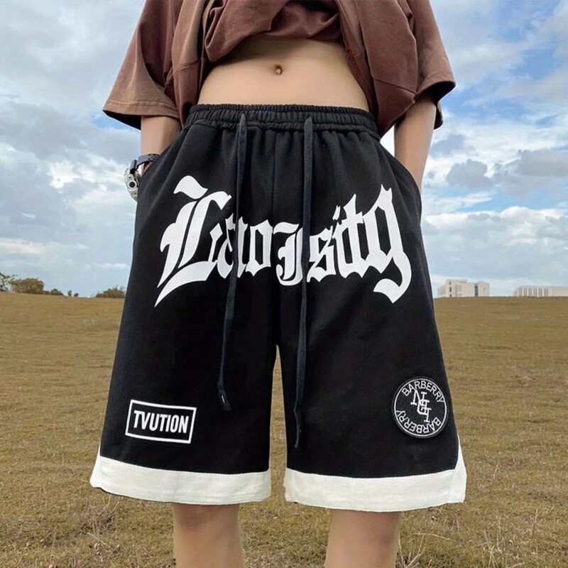 Summer New Style Loose Straight-Leg Five-Point Shorts for Men, Ins Hong Kong Style Casual Trendy Letter Print Versatile Plus-Size Shorts