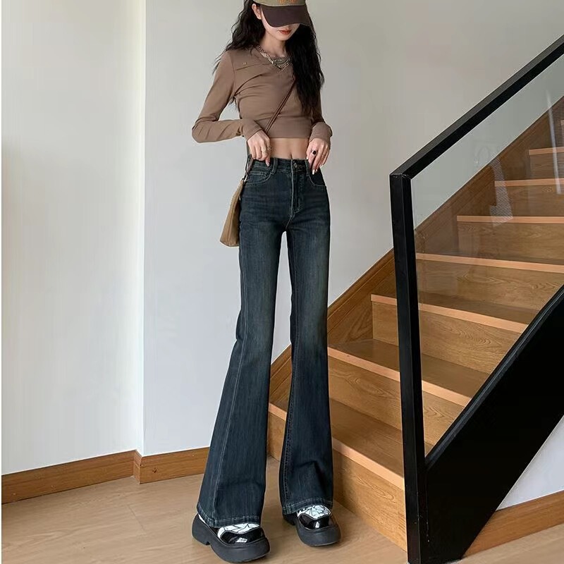 [6 colors optional] cross-border micro horn stretch jeans women's spring and summer hot girls wide leg high waist slim horseshoe pants